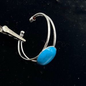 Western Bracelet Silver Tone Faux Turquoise Cuff Bracelet Native American